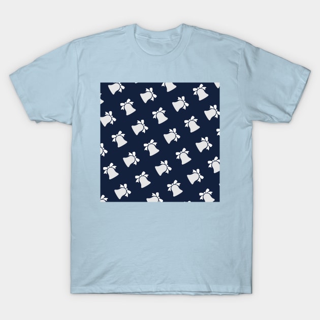 white and blue christmas bells pattern (jingle bells, santa rings a bell, christmas bellls for sale and christmas bells drawing images) T-Shirt by Thepurplepig